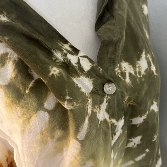 Xovi Linen Shirt Green Medium Tie Dye Tunic Length Pockets Convert Sleeves - Picture 9 of 13